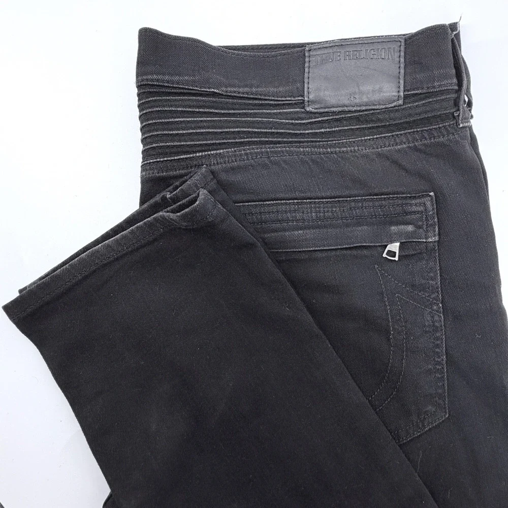 True Religion Rocco Moto Jeans Mens 34 Black Relaxed Skinny Skater Biker Moto